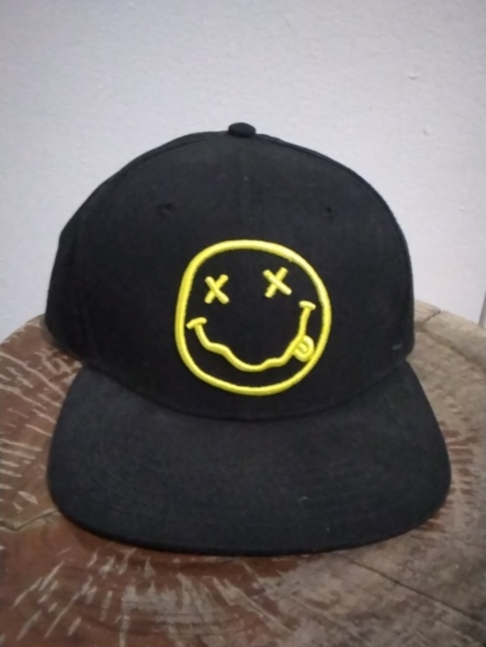 NIRVANA Black Men's/Unisex Cap with Yellow Smiley Patch